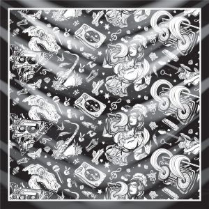 khăn bandana lụa silk họa tiết Graffiti - Music - mã 03 20