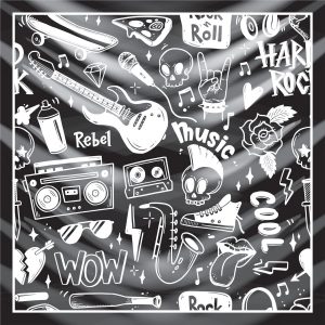 khăn bandana lụa silk họa tiết Graffiti - Music - mã 06 20