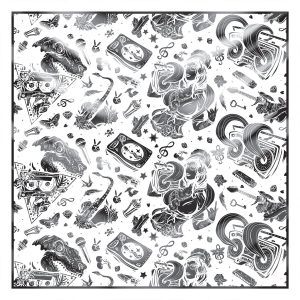 khăn bandana lụa silk họa tiết Graffiti - Music - mã 03 30