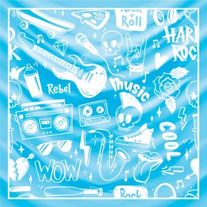 khăn bandana lụa silk họa tiết Graffiti - Music - mã 06 40