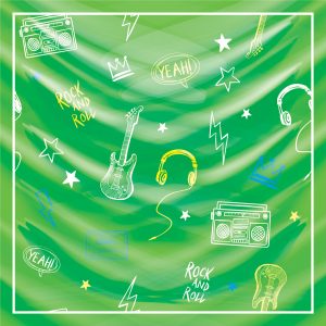 khăn bandana lụa silk họa tiết Graffiti - Music - mã 01 44