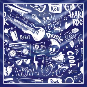 khăn bandana lụa silk họa tiết Graffiti - Music - mã 06 48